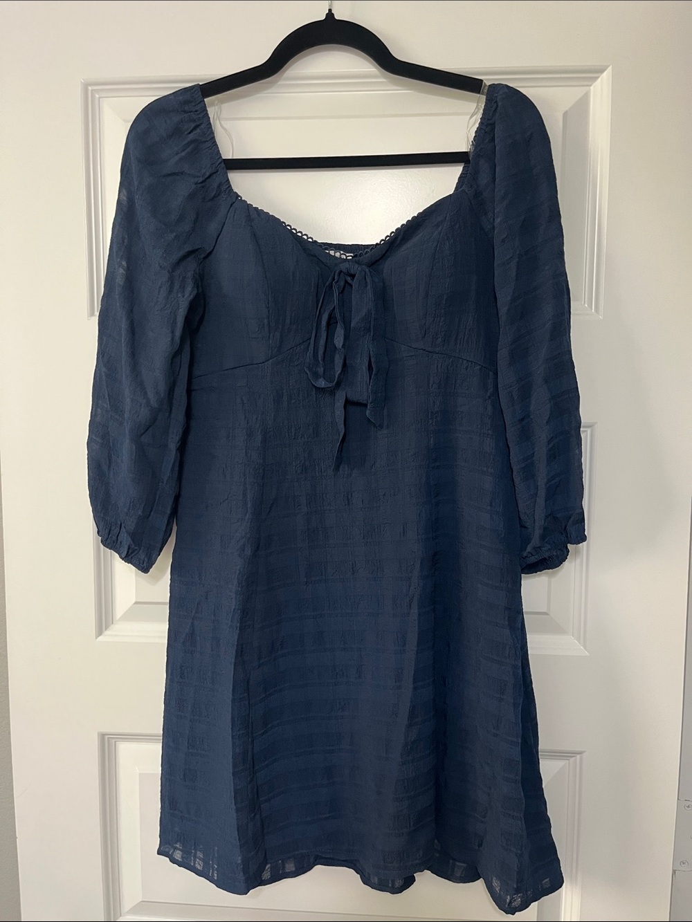 Lily Rose Indigo Peasant Tie-Front Mini Dress